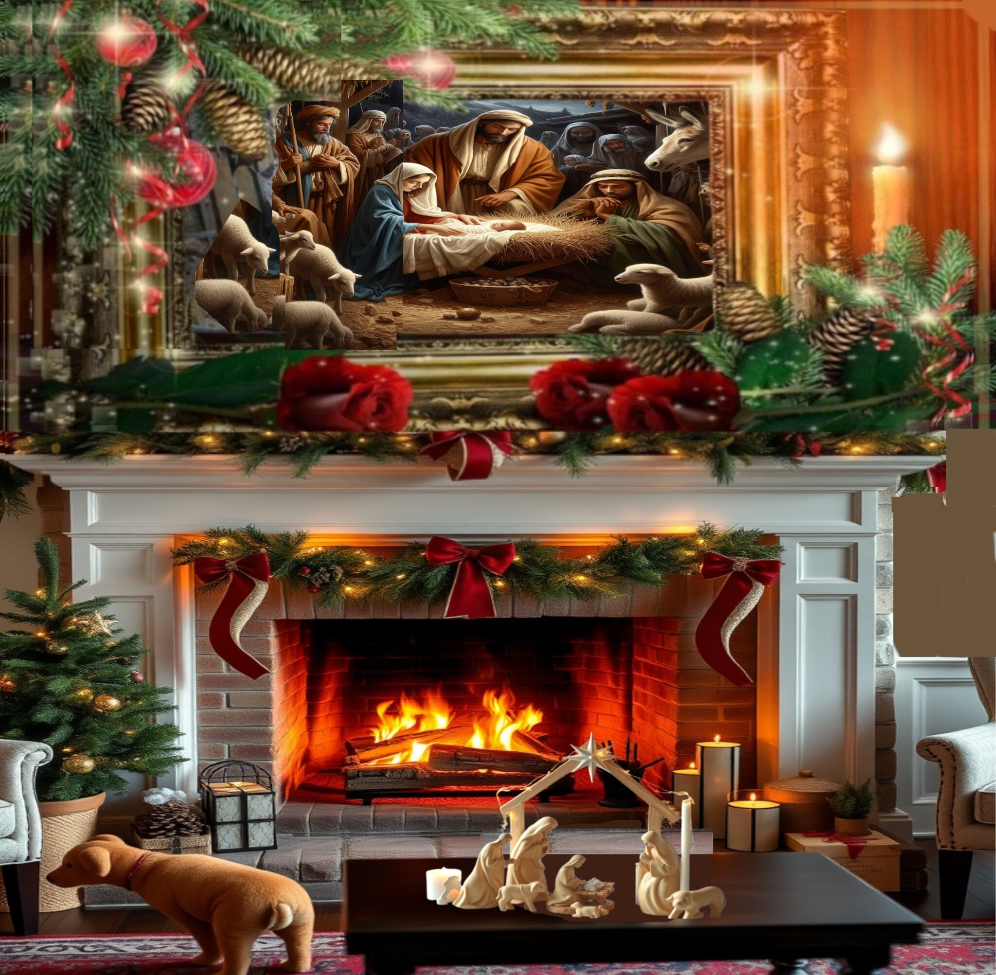 nativity over fireplace