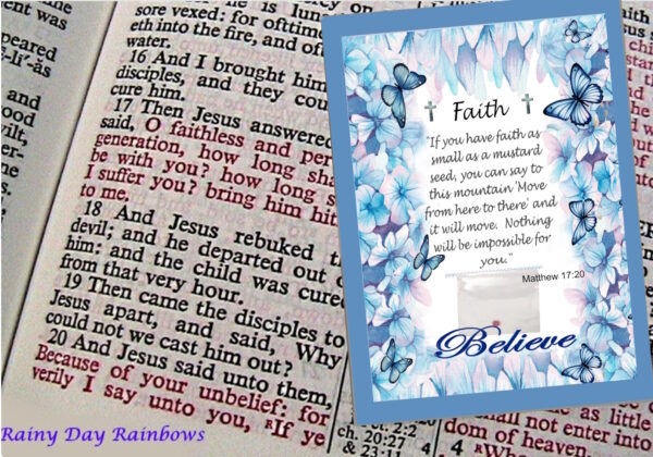 100 Mustard Seed Faith Blue Floral Faith Cards, Handmade, Mustard Seed Parable Matthew 17, Mustard Seed - Image 8