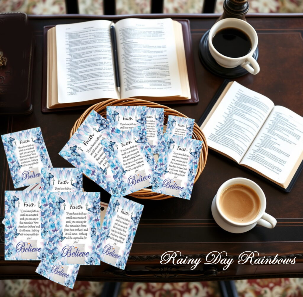 blue flower cards in basket