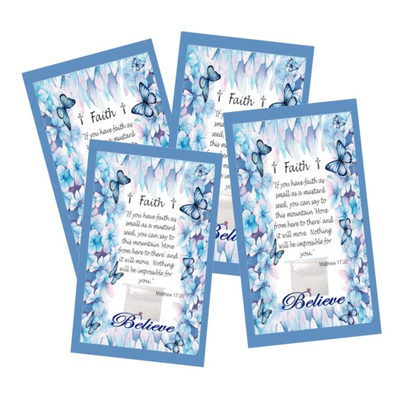 100 Mustard Seed Faith Blue Floral Faith Cards, Handmade, Mustard Seed Parable Matthew 17, Mustard Seed - Image 3