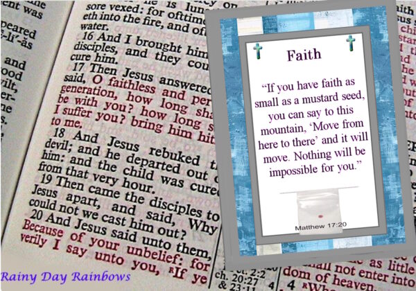 50 Mustard Seed Blue and Grey Striped Faith Cards, Handmade, Matthew 17:20, If you have faith as small as a mustard seed cards