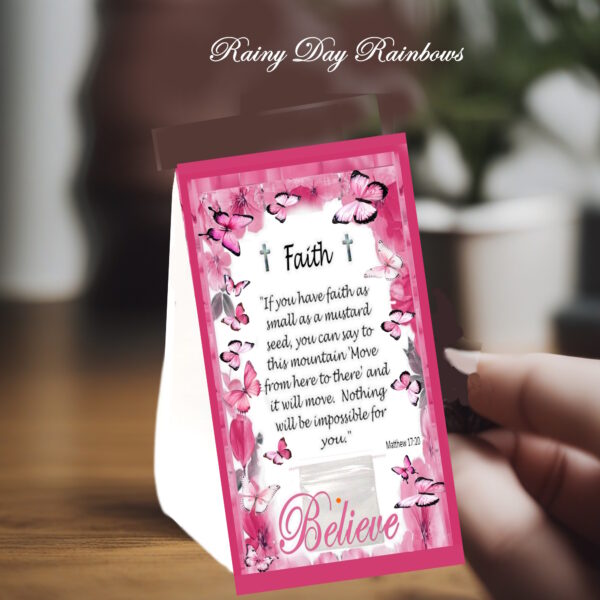 50 Mustard Seed Faith Pink Floral with Butterflies Faith Cards, Handmade, Mustard Seed Parable Matthew 17,  Matching Gift Card Included - Image 3