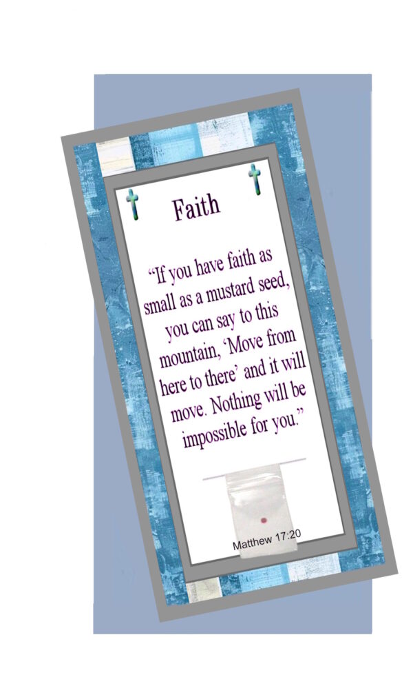 50 Mustard Seed Blue and Grey Striped Faith Cards, Handmade, Matthew 17:20, If you have faith as small as a mustard seed cards - Image 5